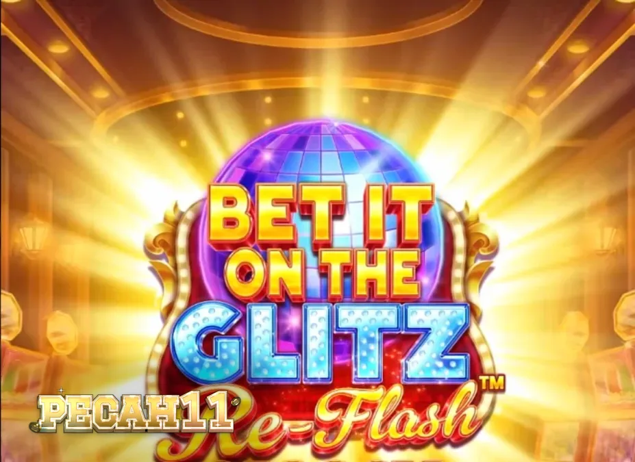 Tampilan visual slot Bet It on the Glitz Re-Flash dengan nuansa neon Vegas